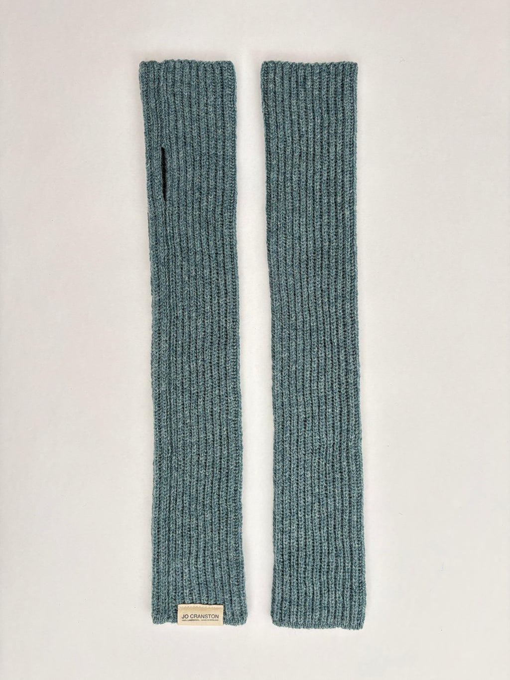 Fisherman's Rib Fingerless Long Gloves - Oribe Green - Jo Cranston knitwear