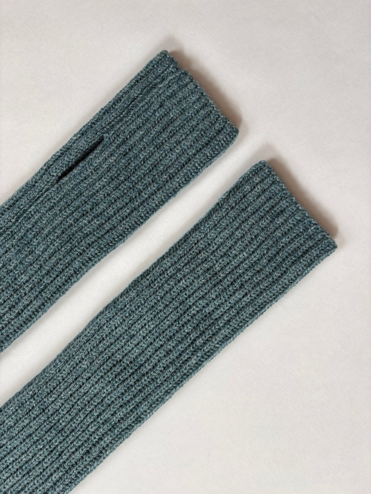 Fisherman's Rib Fingerless Long Gloves - Oribe Green -  Jo Cranston knitwear