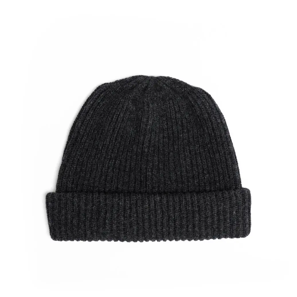 Lambswool Fishermans Rib Long Beanie Charcoal