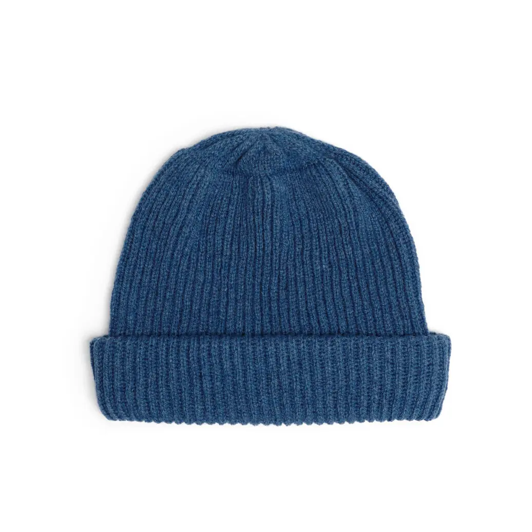 Lambswool Fishermans Rib Long Beanie Denim Blue