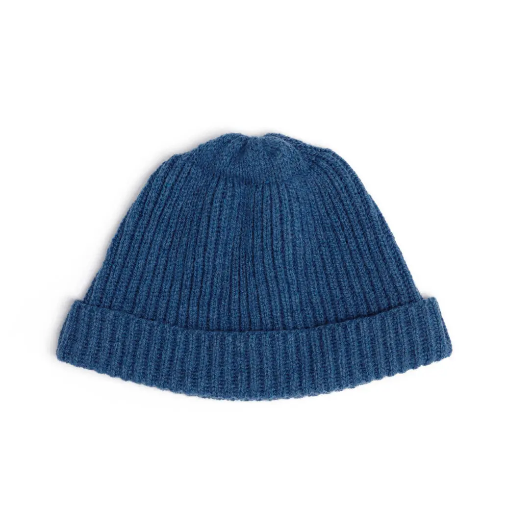 Lambswool Fisherman's Rib Short Beanie Denim Blue