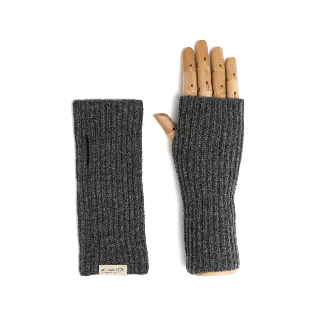 Lambswool Fishermans Rib Fingerless Gloves Small/Medium Derby Grey