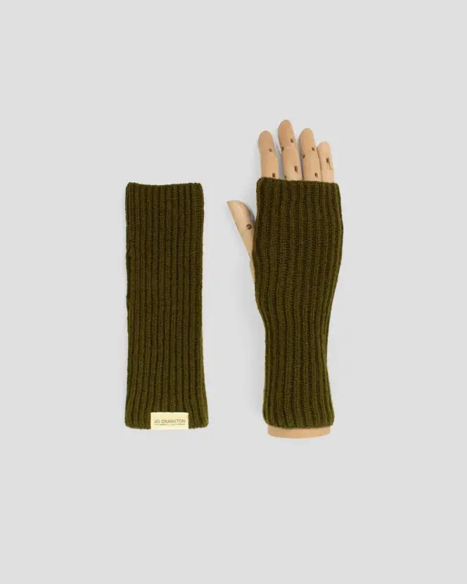 Fisherman's Rib Fingerless Gloves - Dark Moss