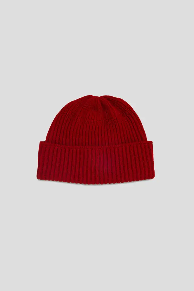 Fisherman's Rib Short Beanie - Ruby