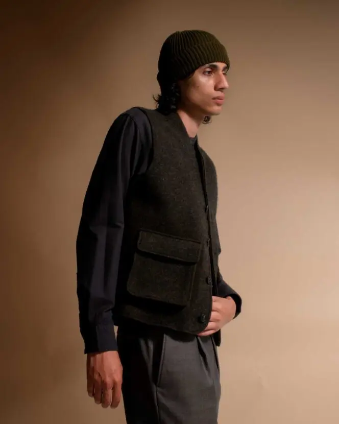 Felted Wool Waistcoat - Box Pocket - Evergreen