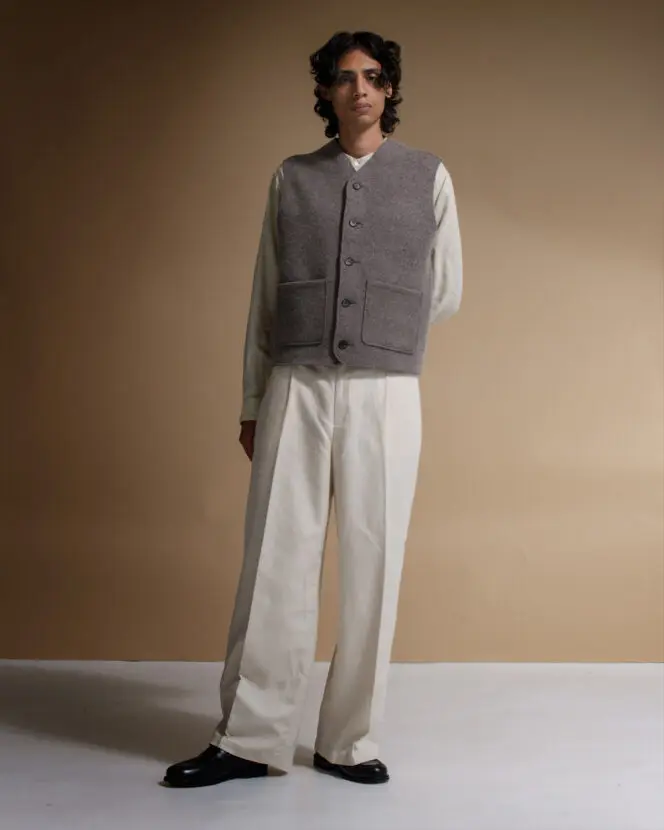 Felted Wool Waistcoat - Patch Pocket - Natural