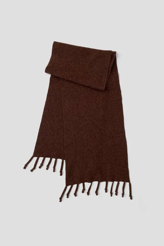 Knotted Tassel Rib Scarf - Brown Marl