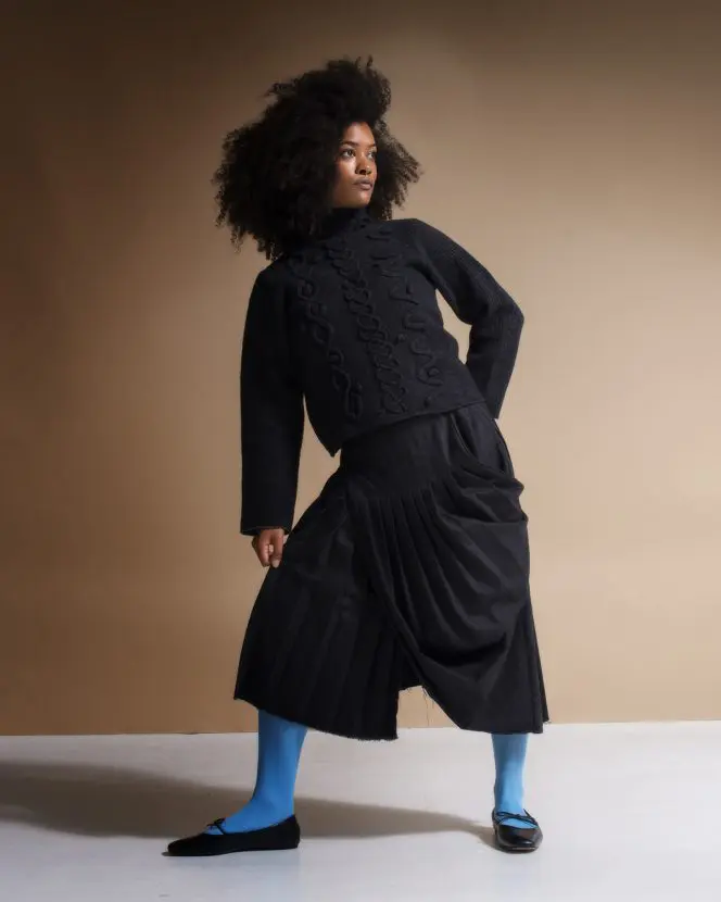 Felted Wool Jumper - Cable Embroidery - Charcoal