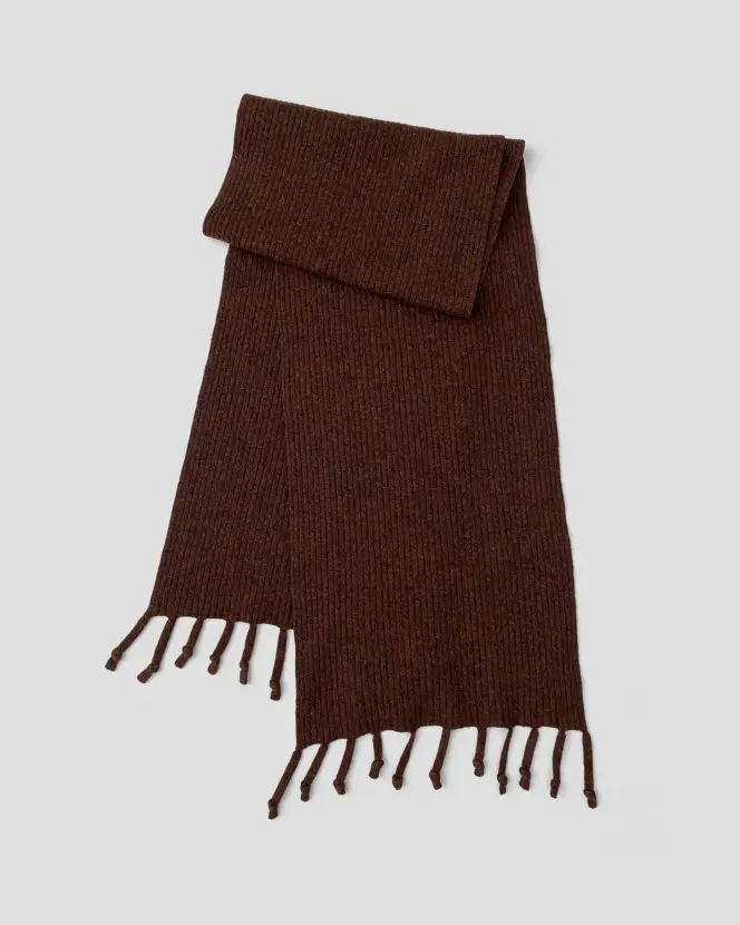 Knotted Tassel Rib Scarf - Brown Marl