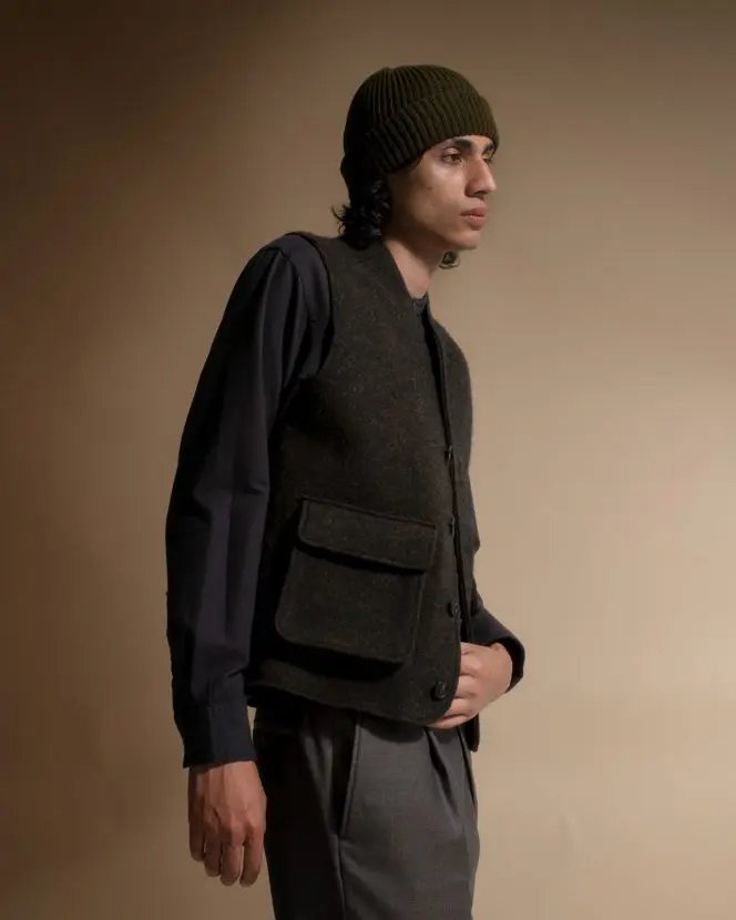 Felted Wool Waistcoat - Box Pocket - Evergreen