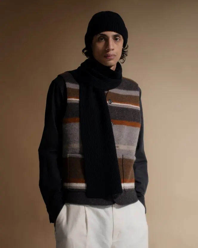 Felted Wool Striped Waistcoat - Earth Tones