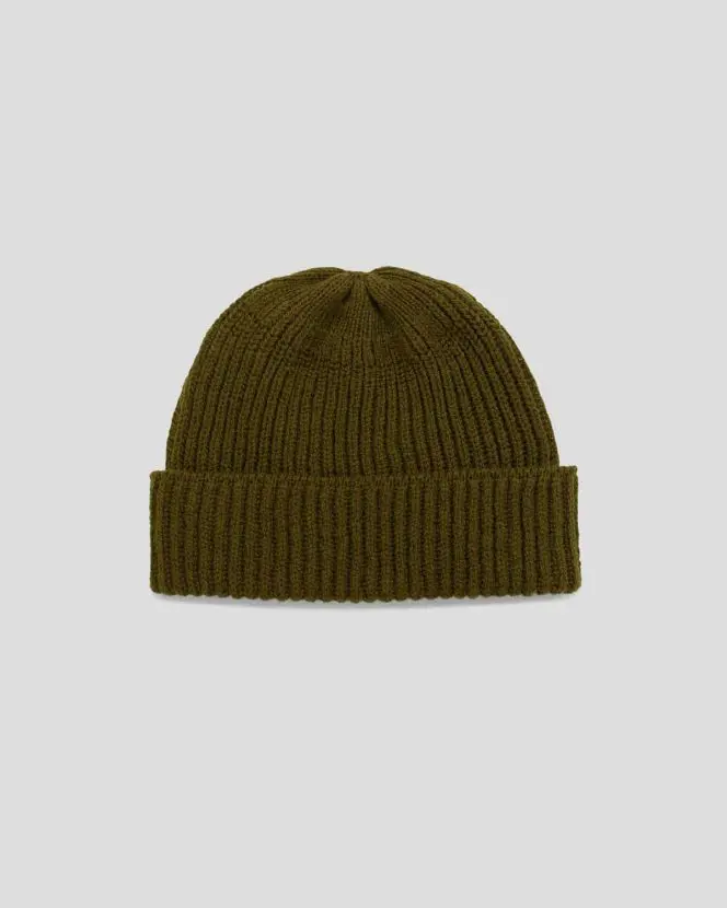 Fisherman's Rib Short Beanie - Dark Moss